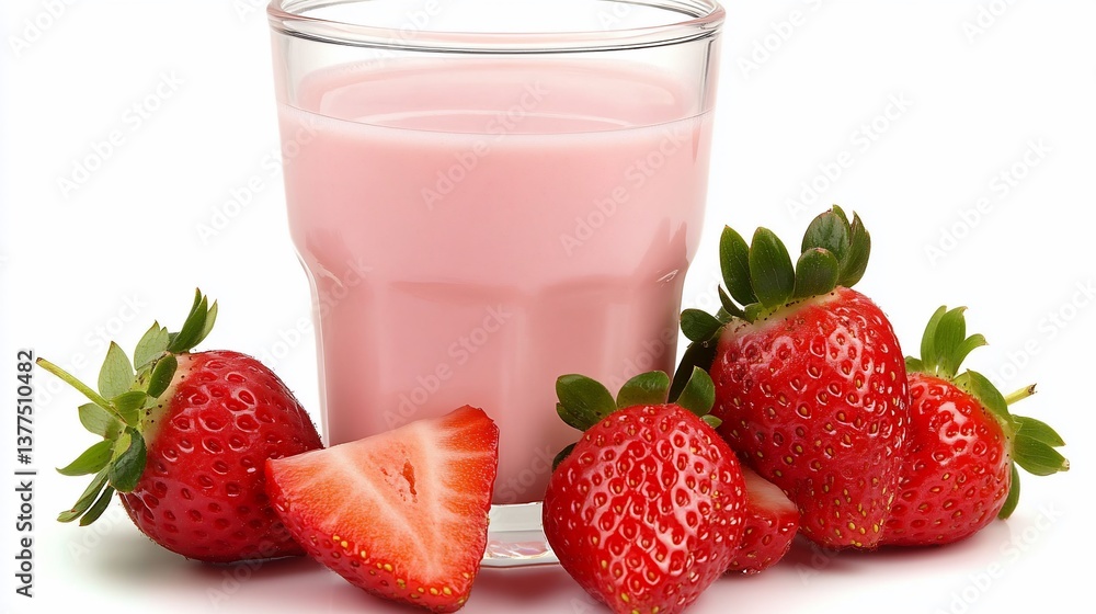 Pink smoothie drink with fresh strawberries Pink smoothie drink with fresh strawberries