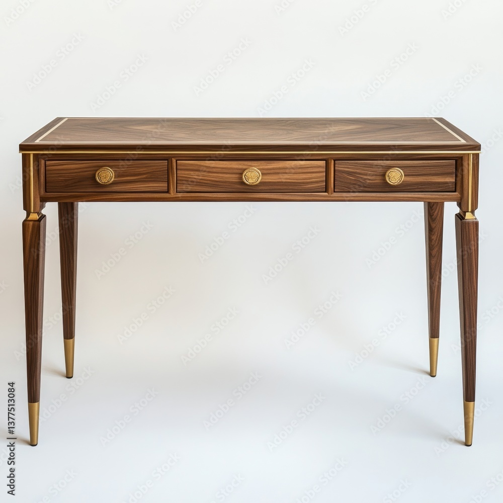 Elegant Walnut Desk Against White Background Elegant Walnut Desk Against White Background