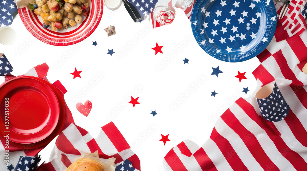 Obraz premium A patriotic Memorial Day picnic setup isolated on white background PNG