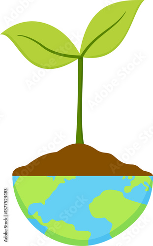 A plant growing from the Earth, representing sustainability and reforestation.