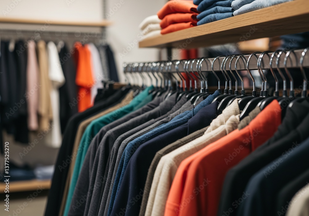 Obraz premium Neatly arranged clothing store display warm lighting. AI Generated
