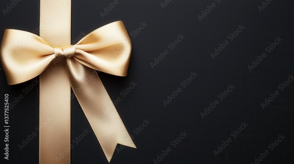 Elegant Gold Ribbon Bow on Dark Background for Gift Presentation Elegant Gold Ribbon Bow on Dark Background for Gift Presentation