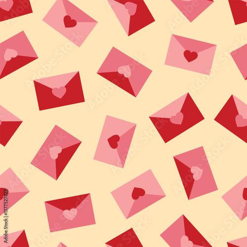 Seamless pattern with red and pink love letters with greetings