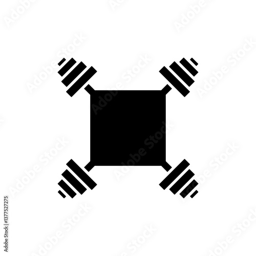 Two crossed barbells with an empty circle in the center. Vector illustration on white background. 
