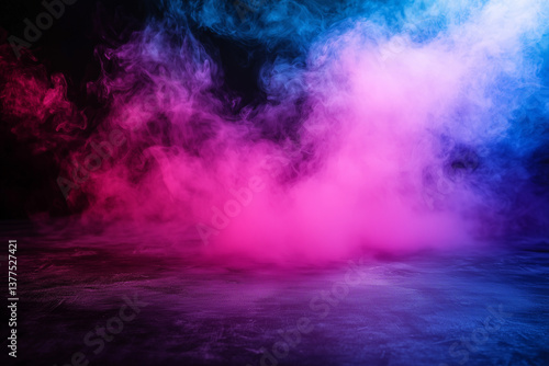Smoke on floor. Isolated black background. Misty fog effect texture overlays for text or space. Smoke fog misty overltays effect on isolated black background. 