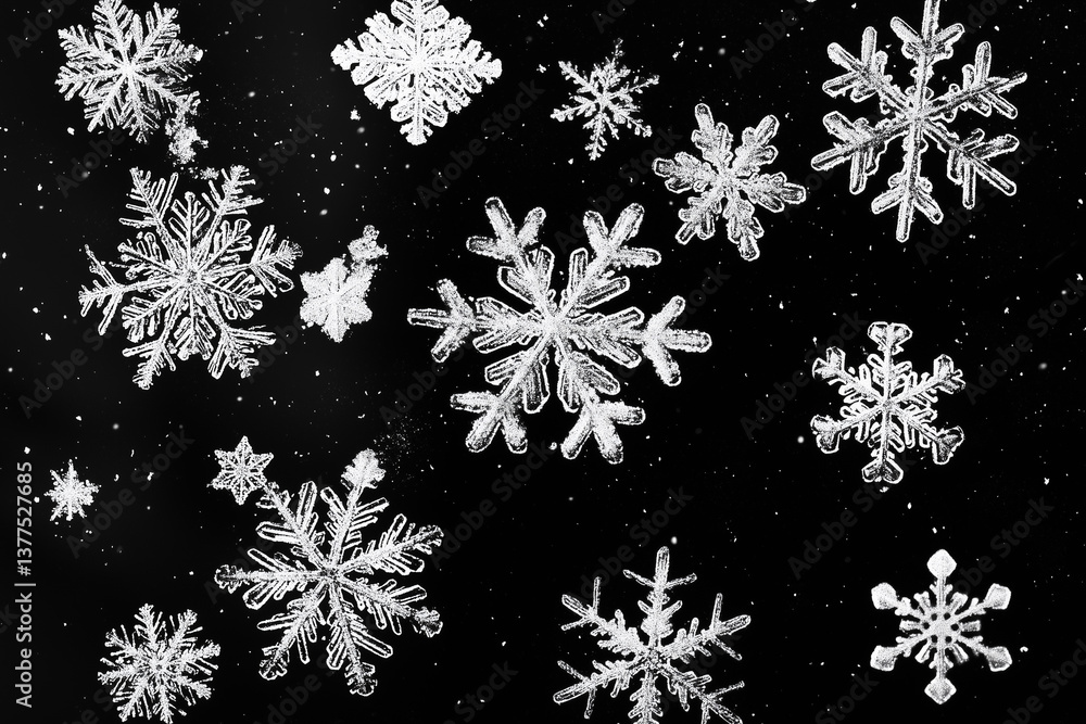 Snow falling background. Real falling snowflakes on a black background. Can be used as a texture layer in different types of projects with snow. Photo taken in the night time, using flash light. Snow falling background. Real falling snowflakes on a black background. Can be used as a texture layer in different types of projects with snow. Photo taken in the night time, using flash light.