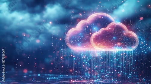 Futuristic cloud displaying digital rain of glowing data in blue picture