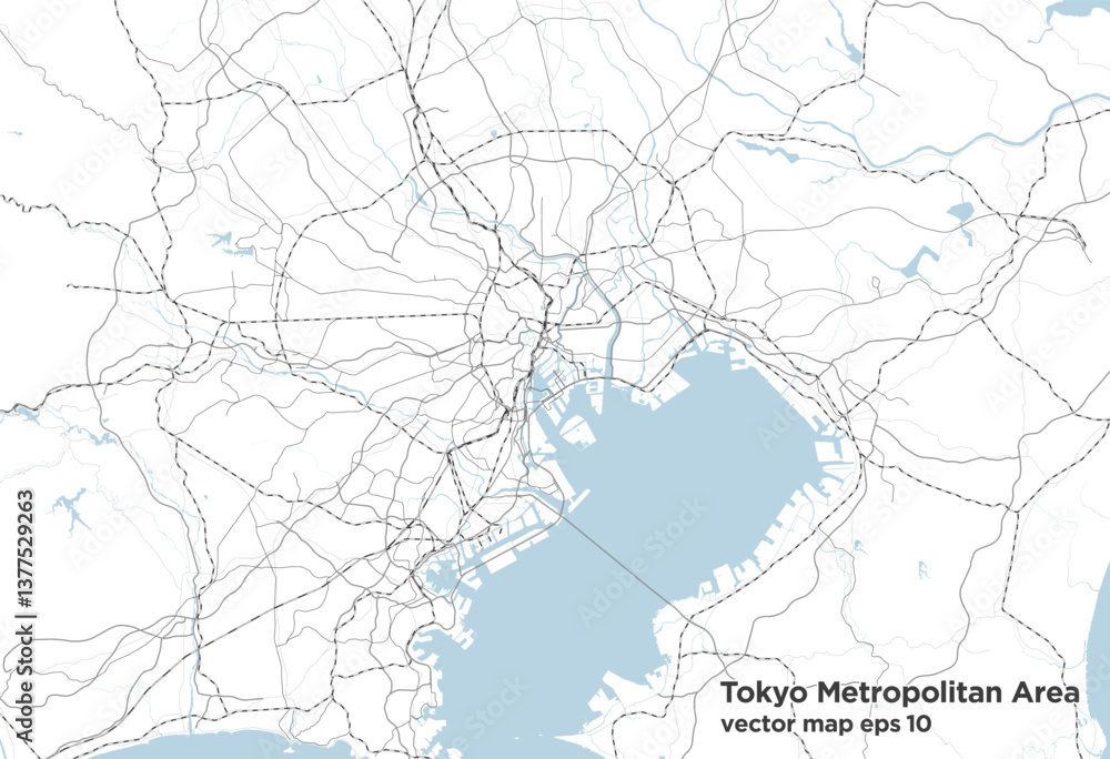 Obraz premium 日本の首都圏のシンプルなロードマップ (国道有り)