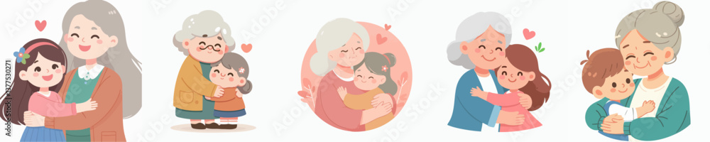 Vector collection of a grandmother hugging a little child Vector collection of a grandmother hugging a little child