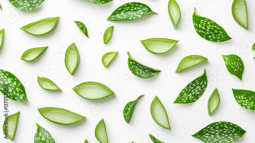 Wallpaper Mural Aloe Vera Leaves Pattern on White Background (3) Torontodigital.ca