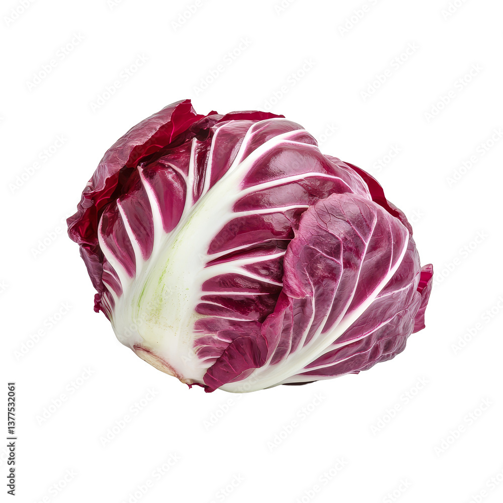 Obraz premium Fresh radicchio isolated on a clean transparent background highlighting its vibrant color and unique texture, Radicchio isolated on transparent background