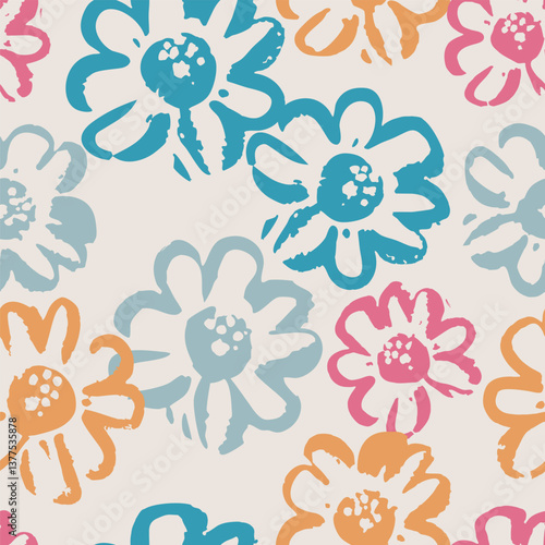  Colorful doodle flower Seamless pattern background ideal for wrapping paper, fabric, textile etc.