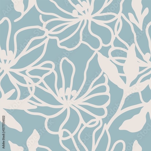 Line art floral outline Seamless pattern background ideal for wrapping paper, fabric, textile etc.