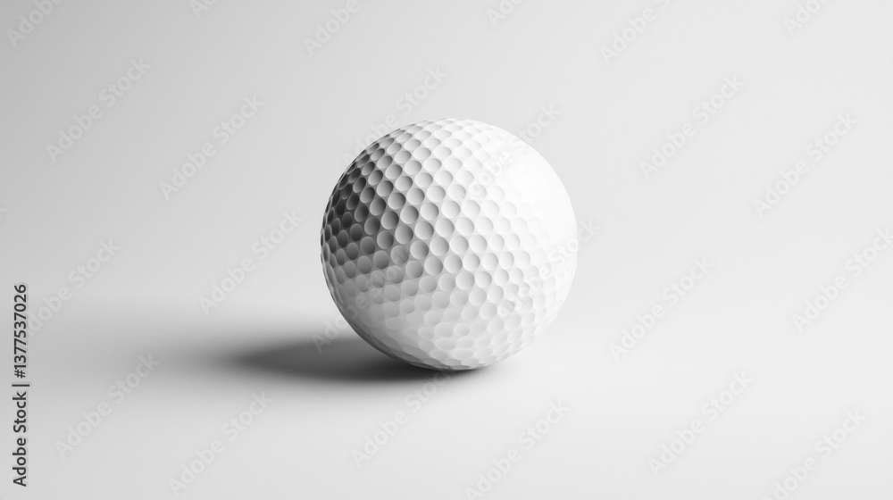 Detailed close-up of a golf ball resting on a smooth surface in neutral lighting inside a minimalistic environment Detailed close-up of a golf ball resting on a smooth surface in neutral lighting inside a minimalistic environment
