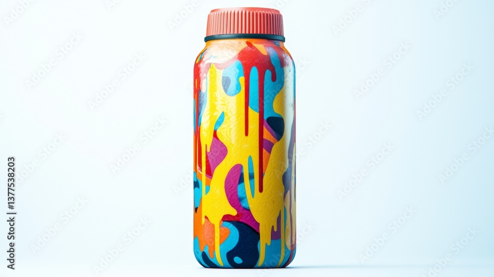 Obraz premium Colorful insulated bottle with vibrant abstract pattern showcasing creativity and design