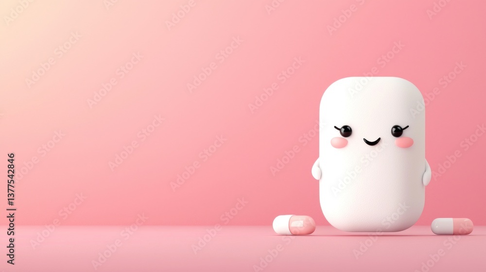 Fototapeta premium Cheerful character illustration playful setting digital art pink background whimsical view fun concept for kids