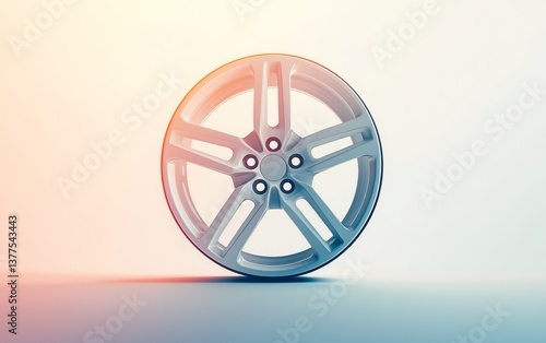 High-quality alloy wheel showcasing modern design against a gradient background in a minimalist style