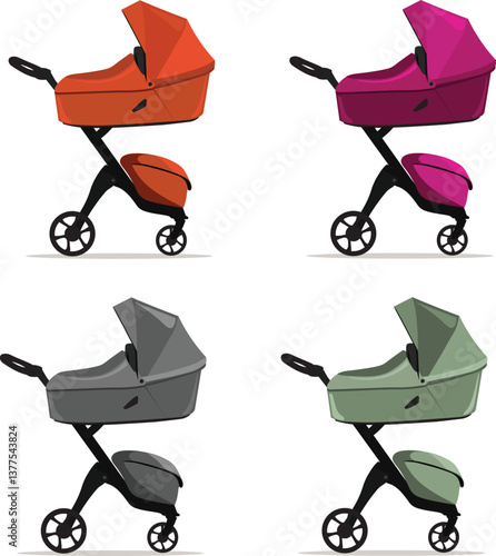  set of baby strollers of different colors