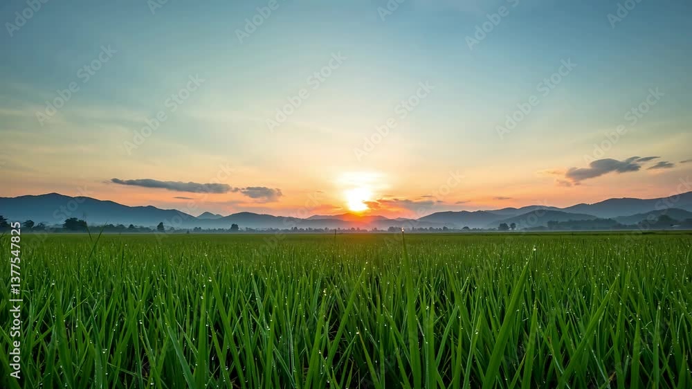 Silhouettes of palm trees and perhaps a farmer or two dot the horizon as the sun sets over the paddy field, painting a classic Indonesian landscape with vibrant colors. Silhouettes of palm trees and perhaps a farmer or two dot the horizon as the sun sets over the paddy field, painting a classic Indonesian landscape with vibrant colors.