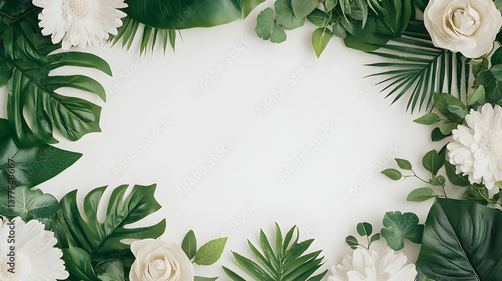 Fototapeta premium Beautifully Designed Botanical Border with Greenery and Flowers