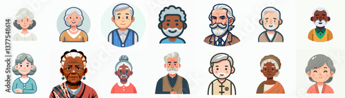 Vector collection of smiling grandfather and grandmother