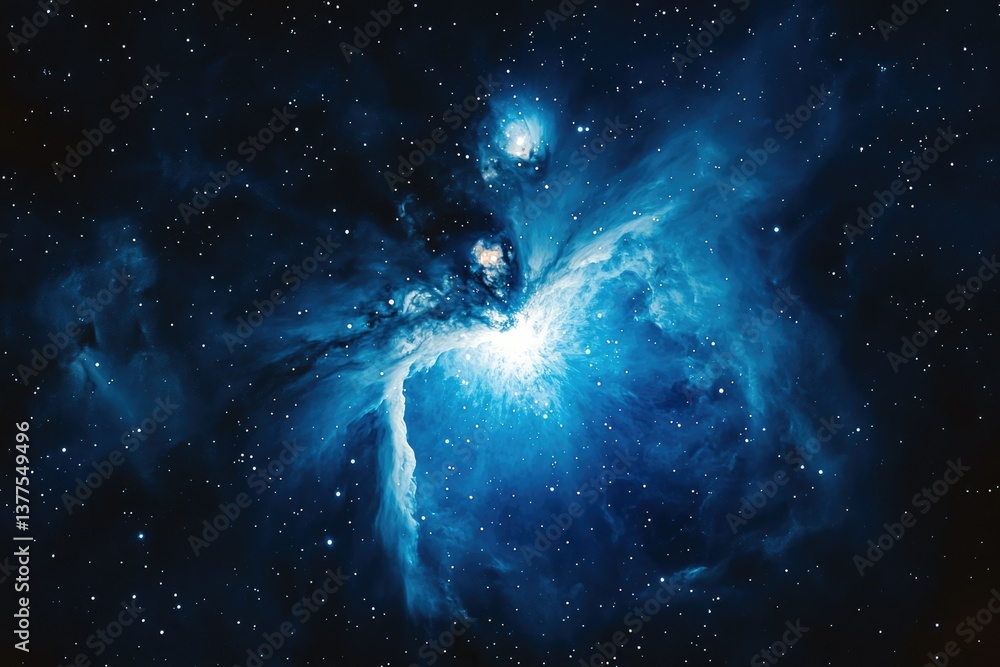 Fototapeta premium A vibrant, detailed image of a nebula in deep space, with bright blues, gases, and countless stars scattered throughout the dark background.