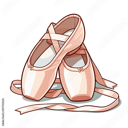 Ballet pointe shoes in soft pink tones on white background. Perfect for dance schools, ballet performances, and classical art education programs.