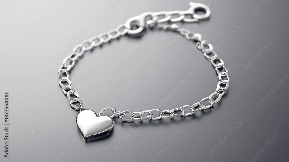 Silver chain bracelet with heart charm isolated on transparent background Silver chain bracelet with heart charm isolated on transparent background