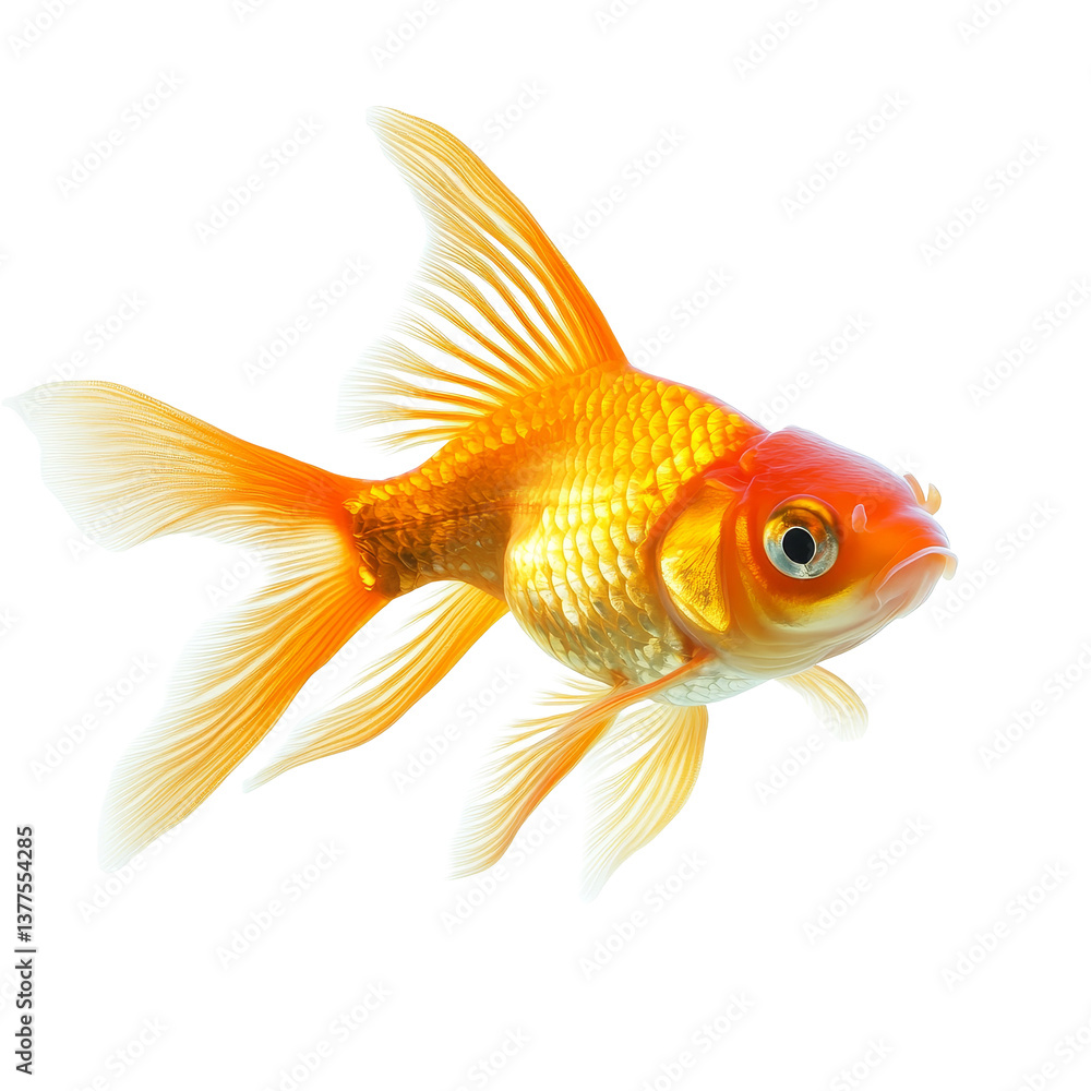 Fototapeta premium Stunning goldfish swimming gracefully across a pristine transparent background, showcasing its vibrant colors and elegant fins, gold fish isolated on transparent background