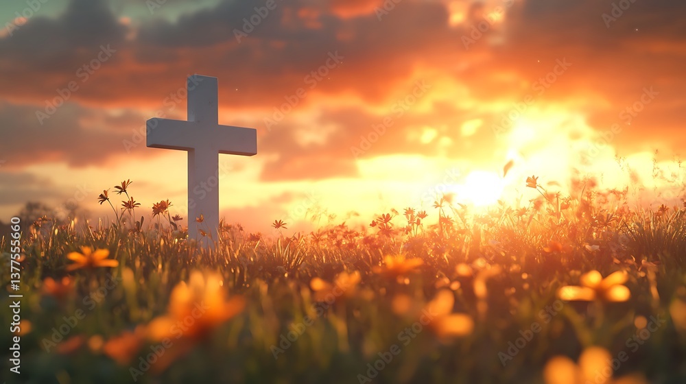 Cross silhouetted against a sunset sky on a hill Cross silhouetted against a sunset sky on a hill