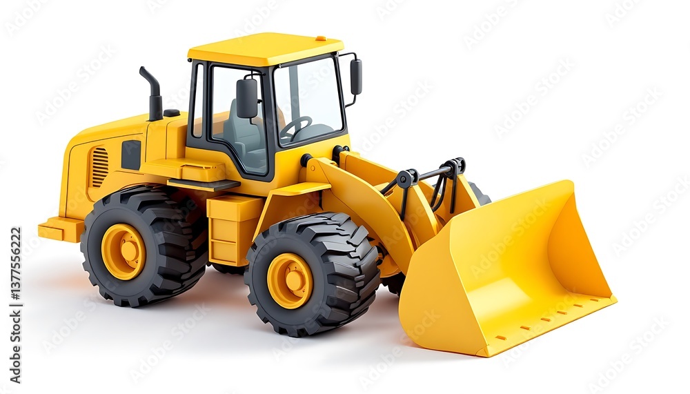 Fototapeta premium Isolated Yellow Wheel Loader on White Background for Construction Equipment