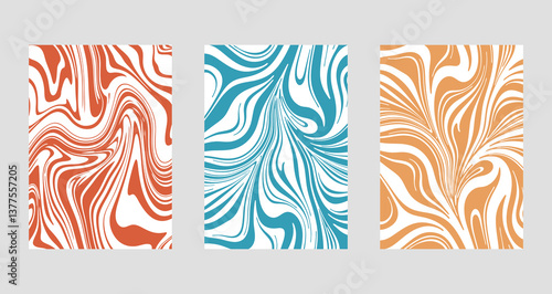 Set of wavy lines abstract backgrounds. Trendy psychedelic retro style banner.  Waves, swirl and twirl pattern.