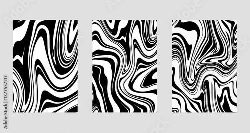 Set of wavy lines abstract backgrounds. Trendy psychedelic retro style banner.  Waves, swirl and twirl pattern.