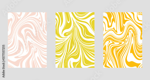 Set of wavy lines abstract backgrounds. Trendy psychedelic retro style banner.  Waves, swirl and twirl pattern.