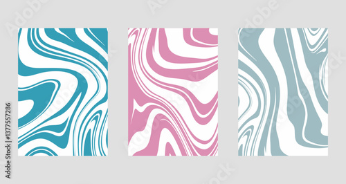 Set of wavy lines abstract backgrounds. Trendy psychedelic retro style banner.  Waves, swirl and twirl pattern.