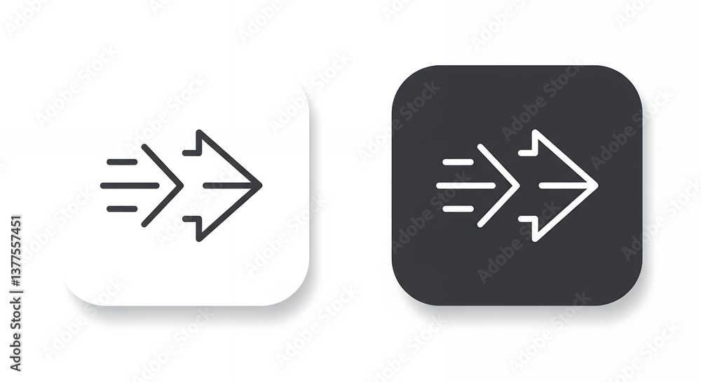 Forward Arrow Icon Set on White and Black Backgrounds Forward Arrow Icon Set on White and Black Backgrounds