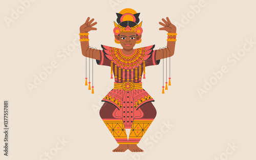 Elegant Balinese Dancer Illustration: Cultural Heritage, Traditional Costume & Movement, vector design
