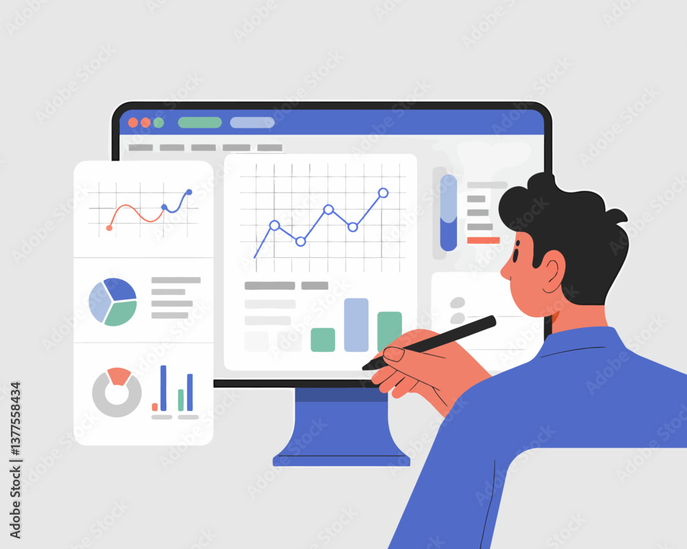 Data Analysis on Digital Dashboard: Man Using Tablet to Review Charts and Graphs on a Screen for Strategic Business Insights Data Analysis on Digital Dashboard: Man Using Tablet to Review Charts and Graphs on a Screen for Strategic Business Insights