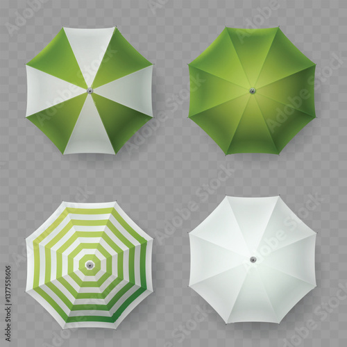 Green White Umbrella Set Beach Sunshade Top View Vector