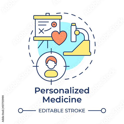 Personalized medicine multi color concept icon. Individual medical treatment support. Benefit of biobanking. Round shape line illustration. Abstract idea. Graphic design. Easy to use in article