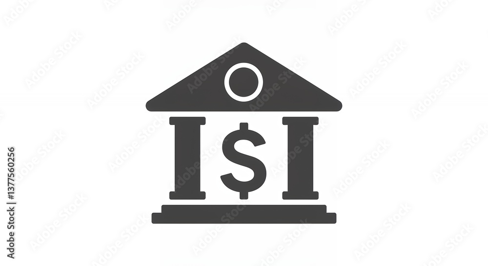 Bank Building Icon with Dollar Sign Symbol for Finance Concept Bank Building Icon with Dollar Sign Symbol for Finance Concept