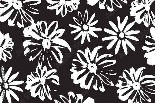 Bold black and white expressive floral background. Design illustration for decoration, wall decor, wallpaper, cover, banner.