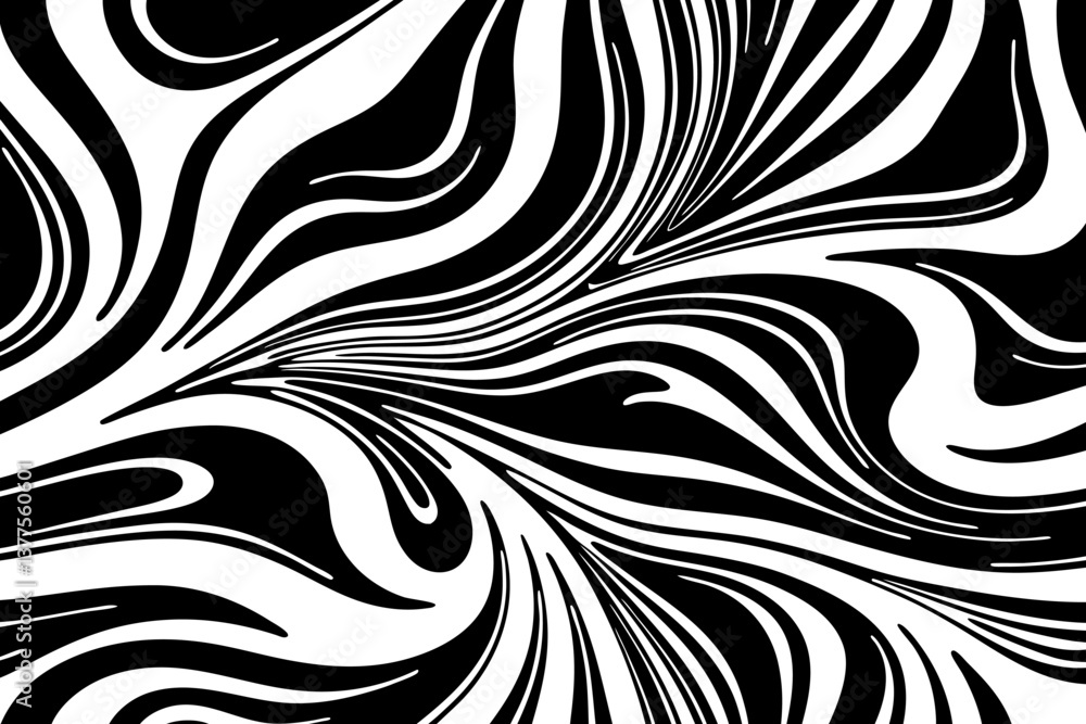 Black fluid wavy abstract lines background. Design illustration for decoration, wall decor, wallpaper, cover, banner.