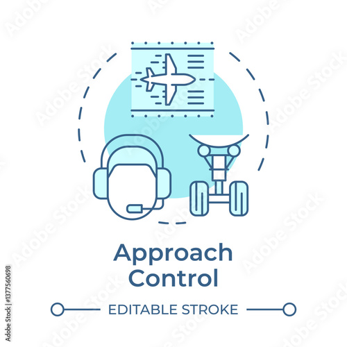Approach control soft blue concept icon. Flight operator, controller. Terminal maneuvering. Round shape line illustration. Abstract idea. Graphic design. Easy to use in article, blog post