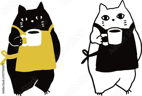 コーヒーカップを持っている猫のイラスト / cat hold a coffee cup