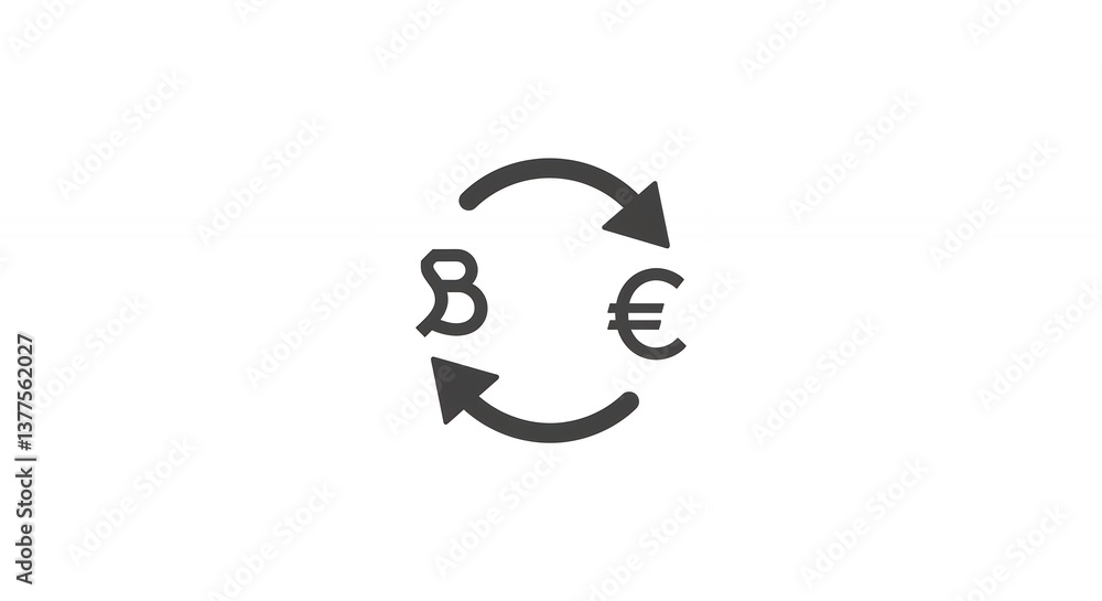 Bitcoin and Euro Currency Exchange Transaction Concept with Arrows Symbol Bitcoin and Euro Currency Exchange Transaction Concept with Arrows Symbol