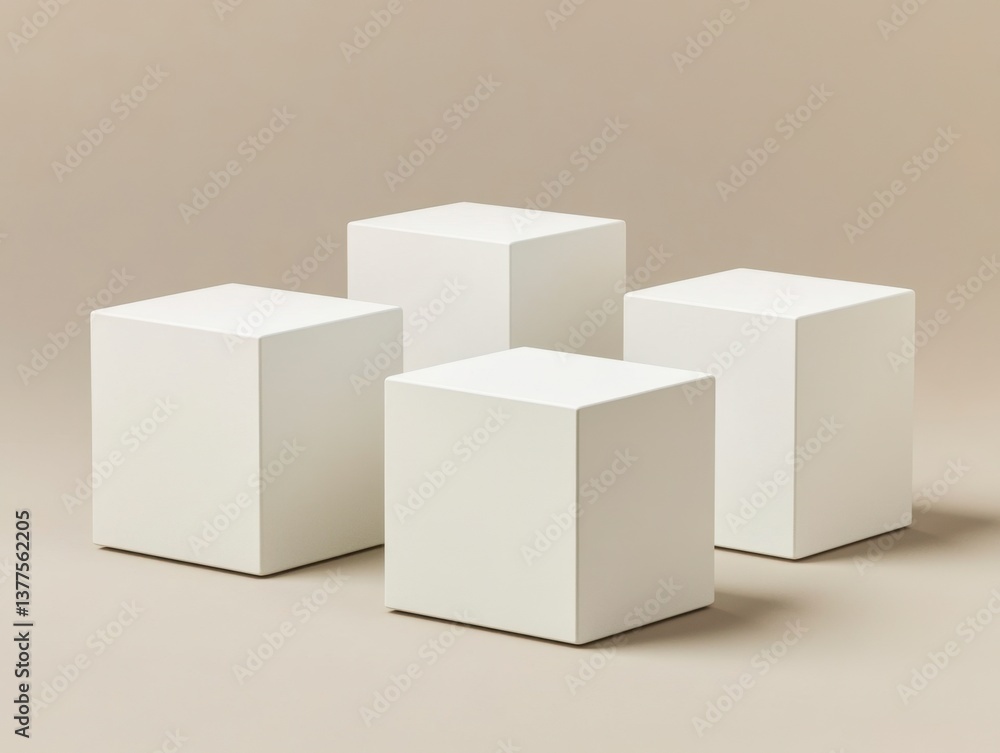 Arrangement of White Cubes on Neutral Background for Product Display Concept Arrangement of White Cubes on Neutral Background for Product Display Concept