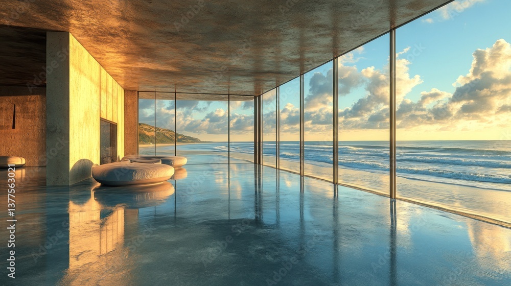 Fototapeta premium Coastal Sunrise Modern Lounge Ocean View Relaxation