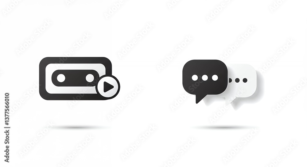 Audio Visual Message Concept with Playing Cassette and Chat Bubbles Audio Visual Message Concept with Playing Cassette and Chat Bubbles