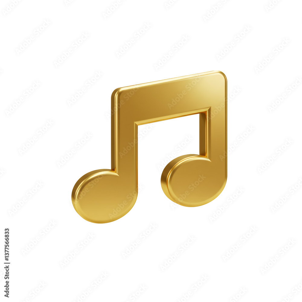 Golden 3D Rendered Music Note Icon on Transparent Background Golden 3D Rendered Music Note Icon on Transparent Background